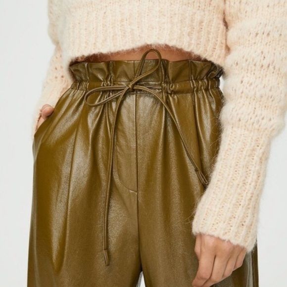 Aritzia Wilfred Jive High Waisted Faux Leather Pants in Avocado Green - Picture 2 of 10